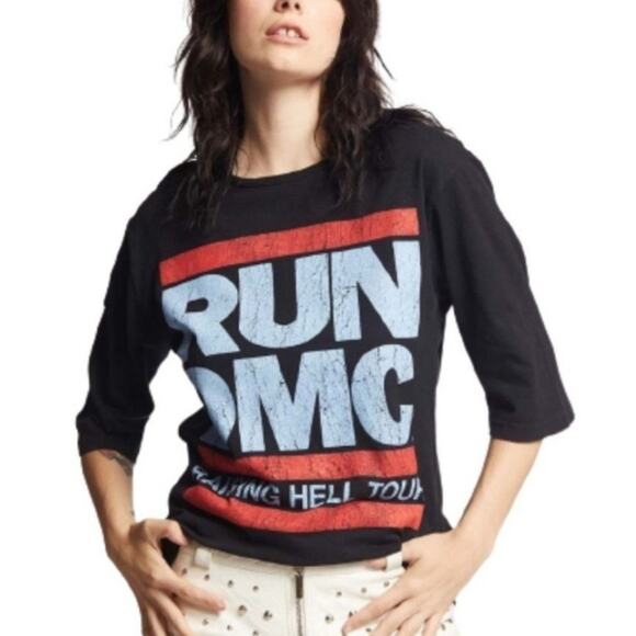 Recycled Karma Tops - Recycled Karma Oversized Black Tee, Run DMC Raise Hell Tour Women's Size M